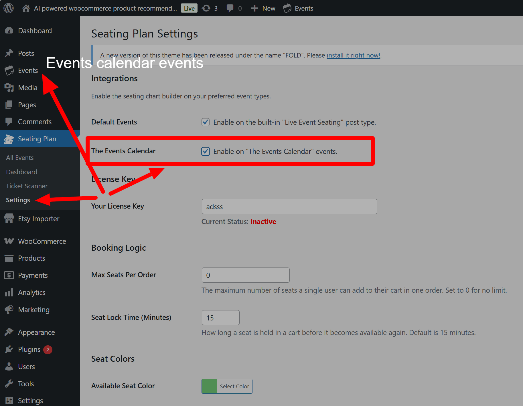 The Events Calendar seating chart