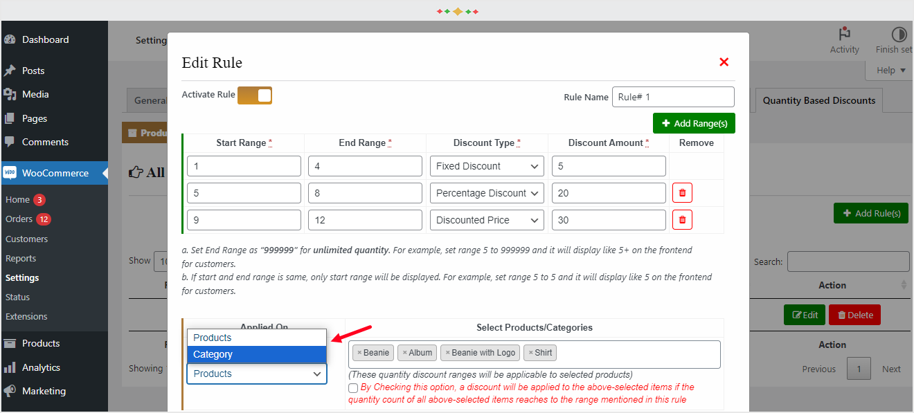 WooCommerce Quantity Discount Backend rule settings
