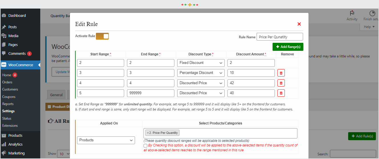 Backend rule settings