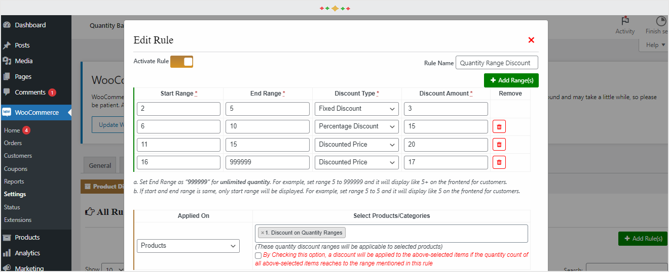Backend rule settings
