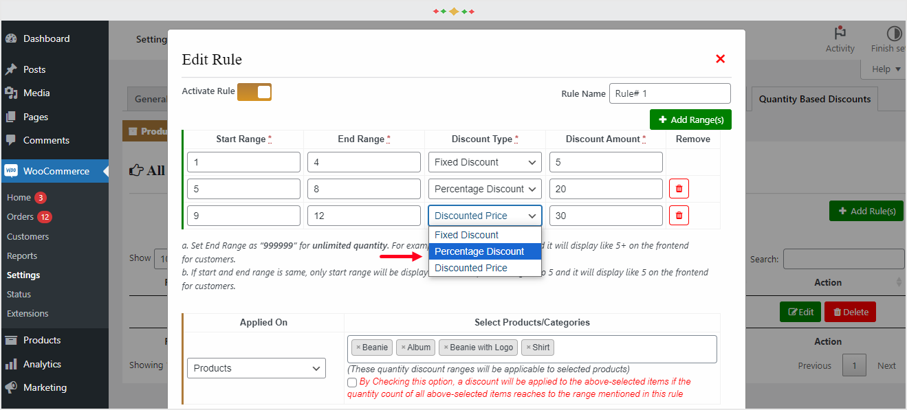WooCommerce Quantity Discount Backend rule settings