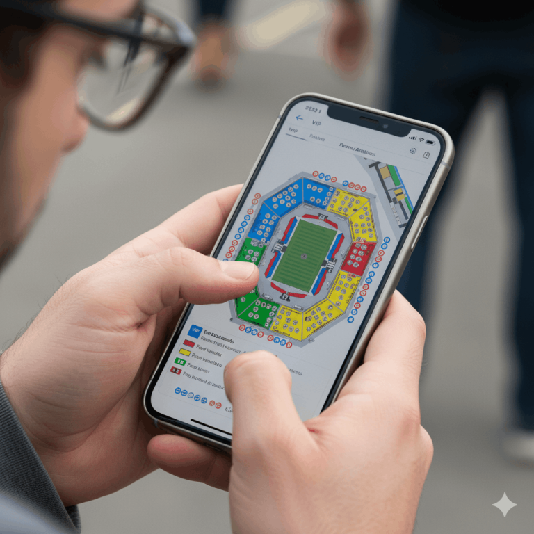 Person using smooth pinch to zoom on a mobile seating chart.