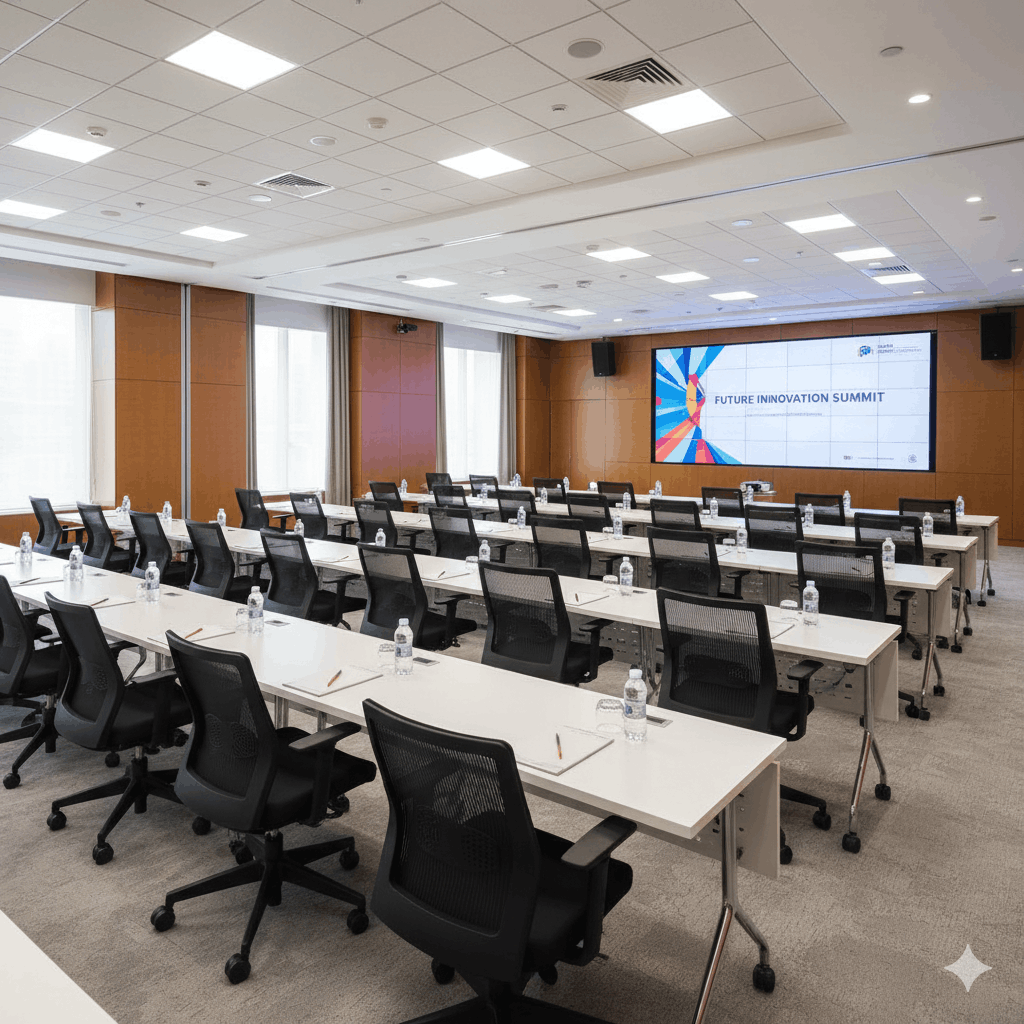 The best event seating options for corporate conferences in a modern meeting room.