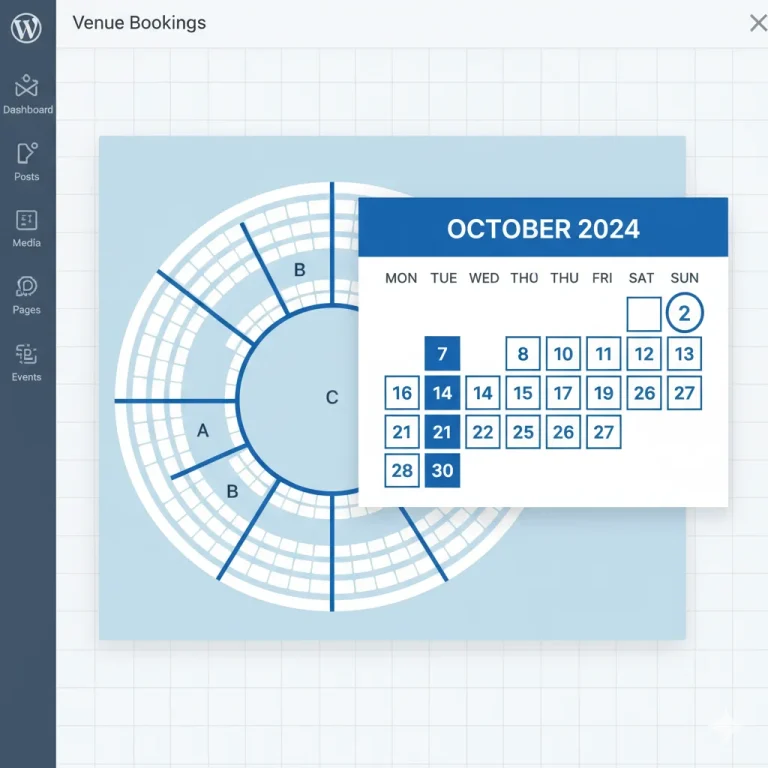 WordPress seating chart plugin multi-date event calendar with multiple show dates and seat booking interface