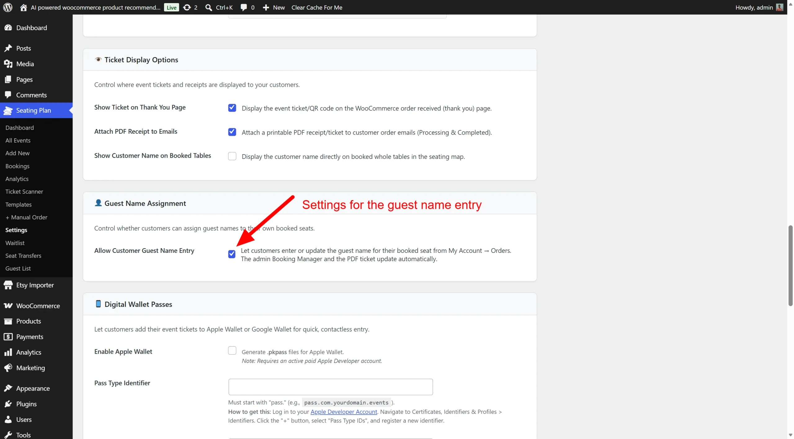 Guest Name collection settings