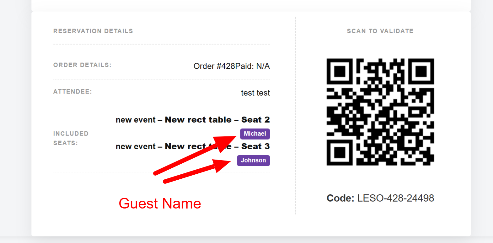 Guest Name in ticket