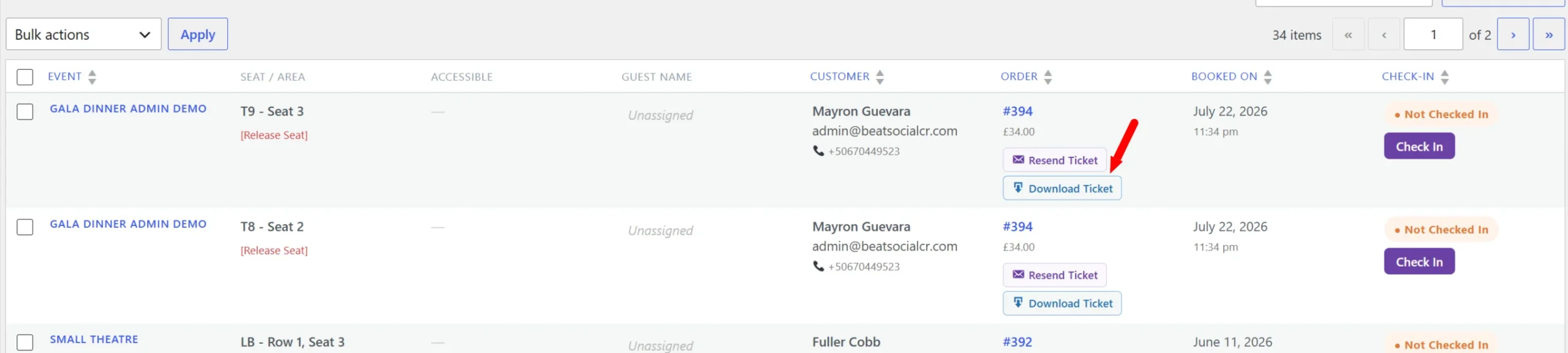 wordpress seating chart
