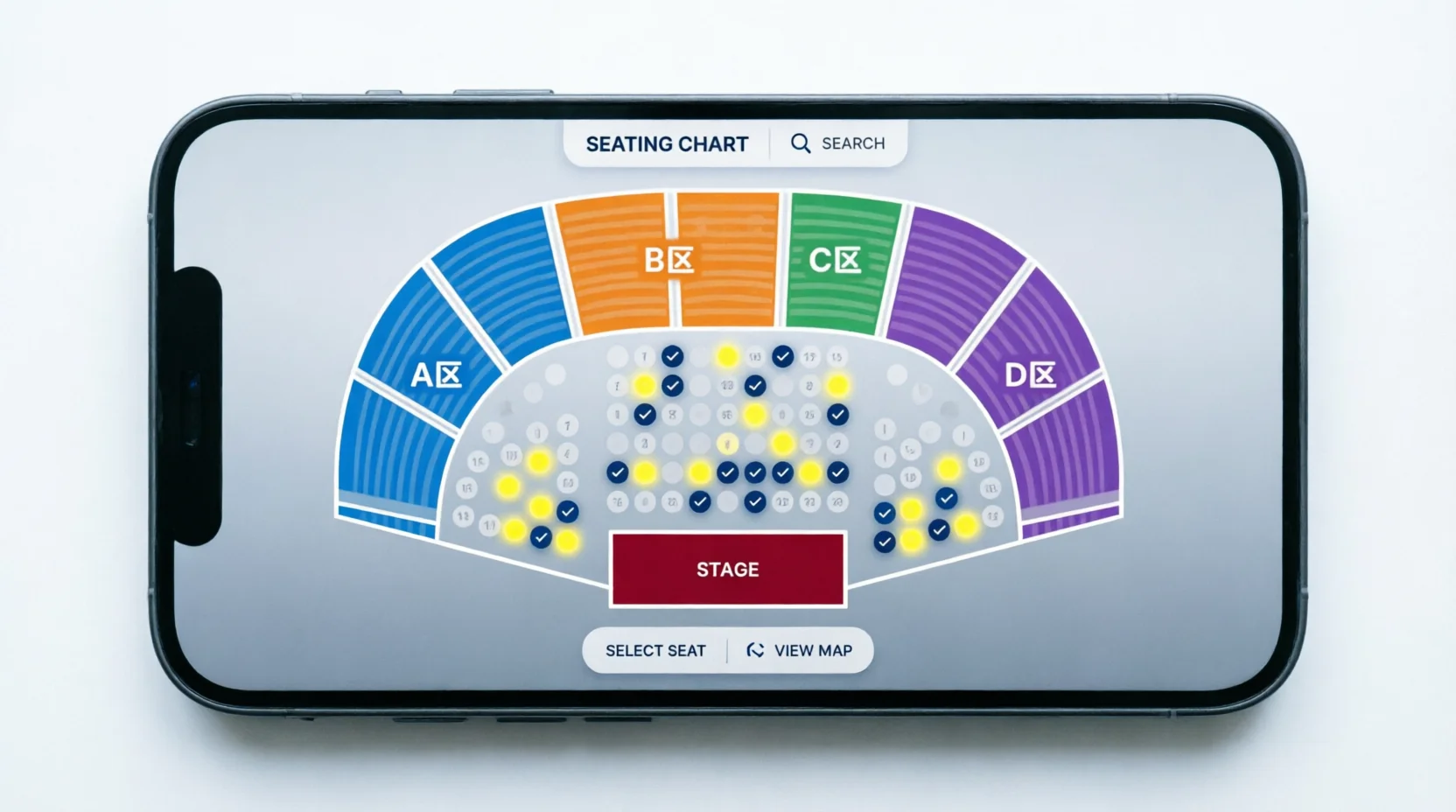 WordPress seating chart plugin showing mobile-friendly interactive venue map for large event
