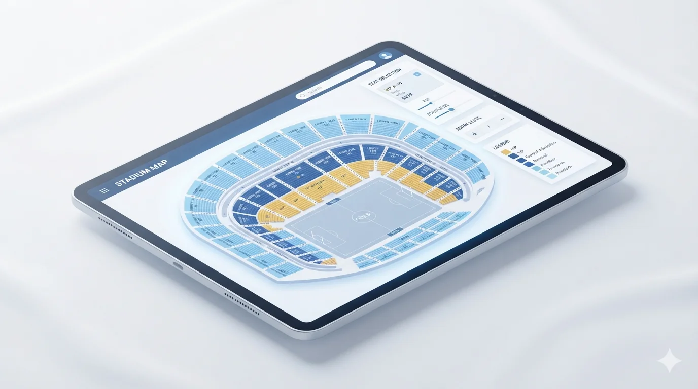 sports venue seating chart plugin showing stadium sections and numbered rows